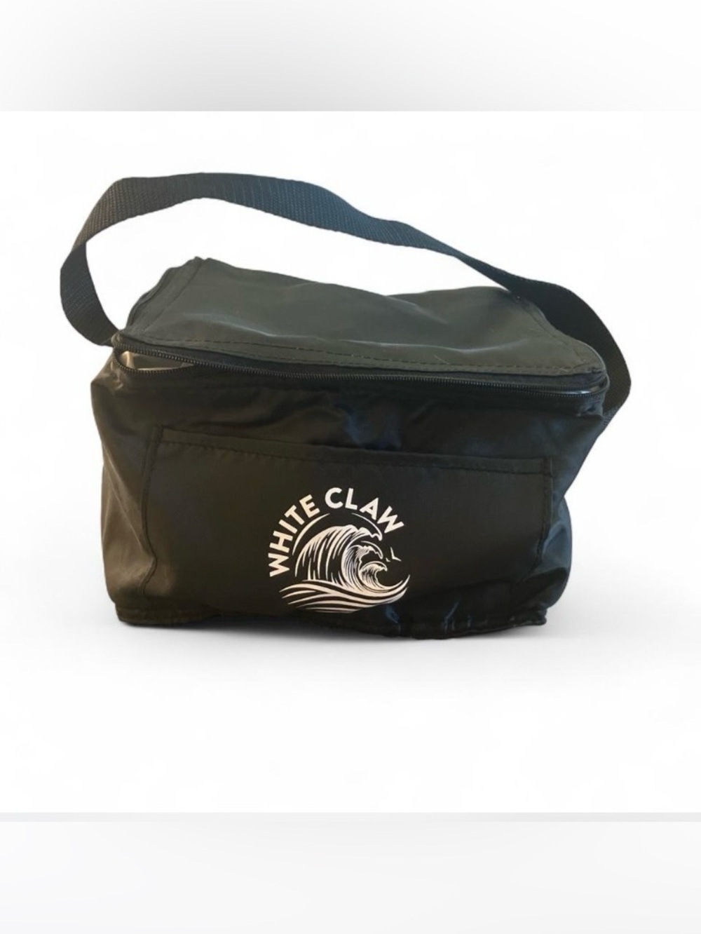 Rare White Claw black cooler bag with white wave logo and strap